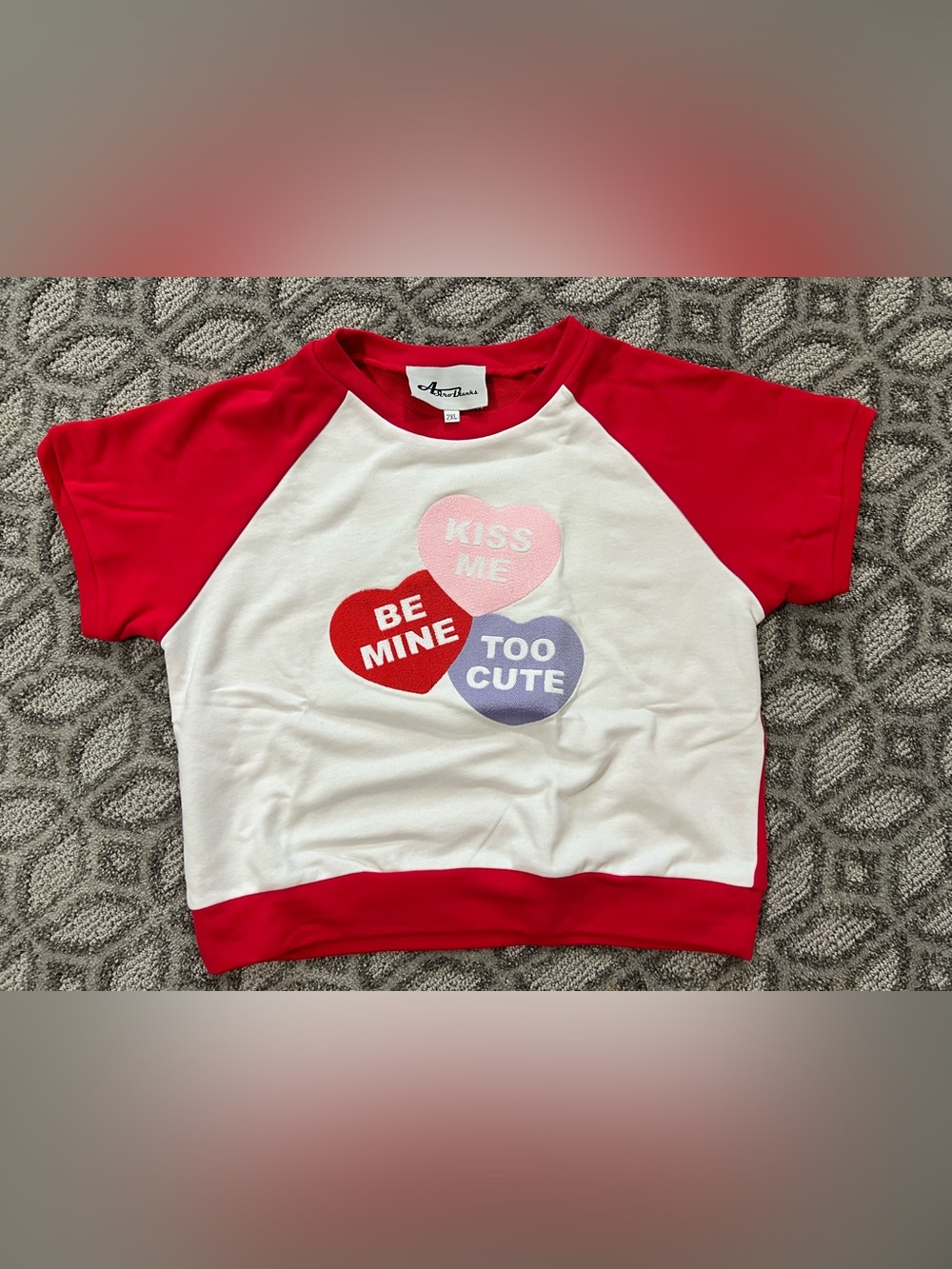 Astro Bettie Red & White Raglan Tee with Conversation Heart Graphic